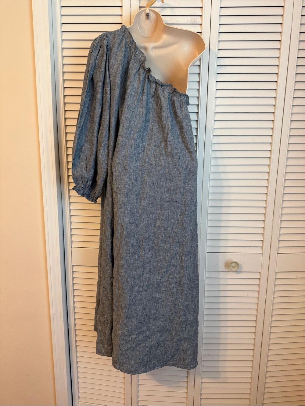 Lake Milly Midi Dress Navy Blue Linen Small Ruffle Coastal Nautical Beach Resort - Picture 6 of 9